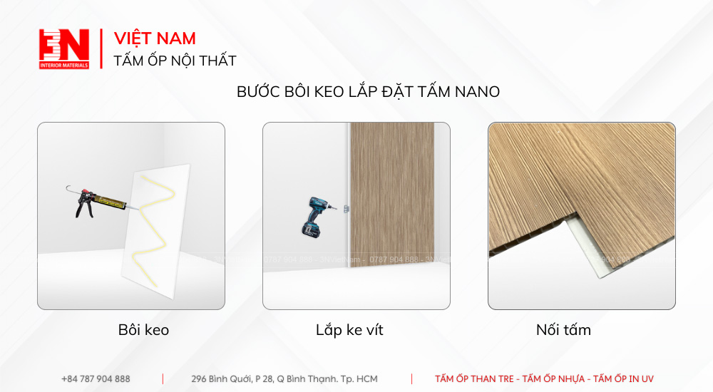 Bôi keo lắp đặt tấm ốp tường nano