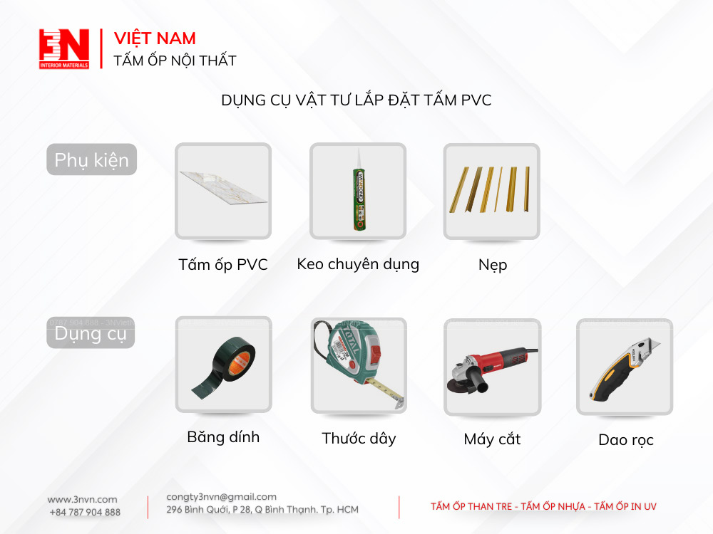 Chuẩn bị dụng cụ vật tư thi công tấm ốp tường PVC