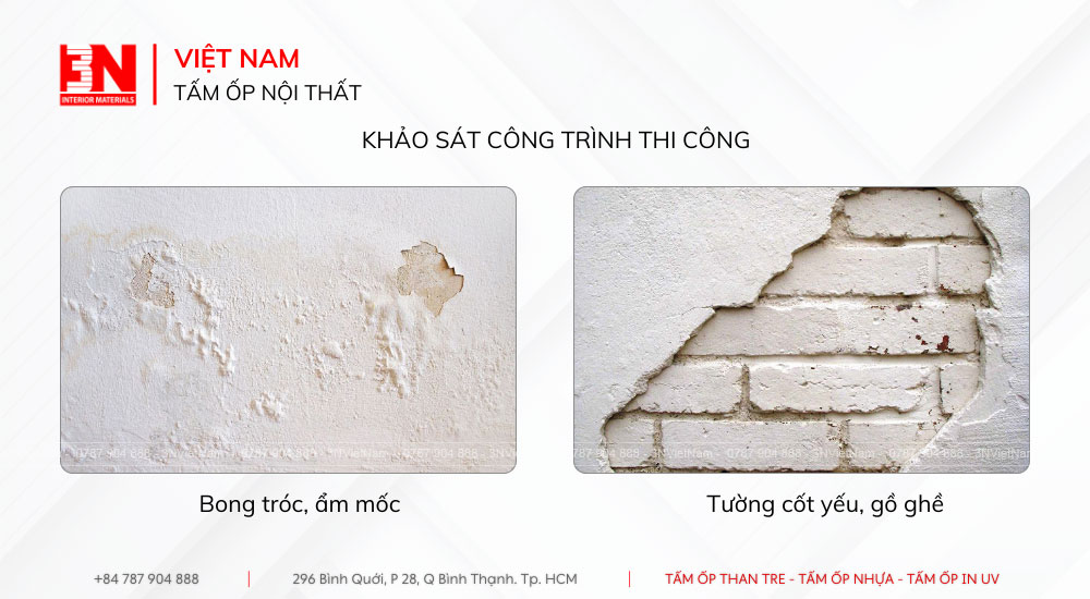 Khảo sát bề mặt thi công tấm ốp tường nano