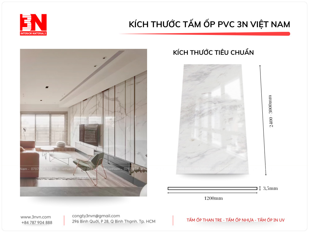 Kích thước tấm ốp PVC 3N Việt Nam