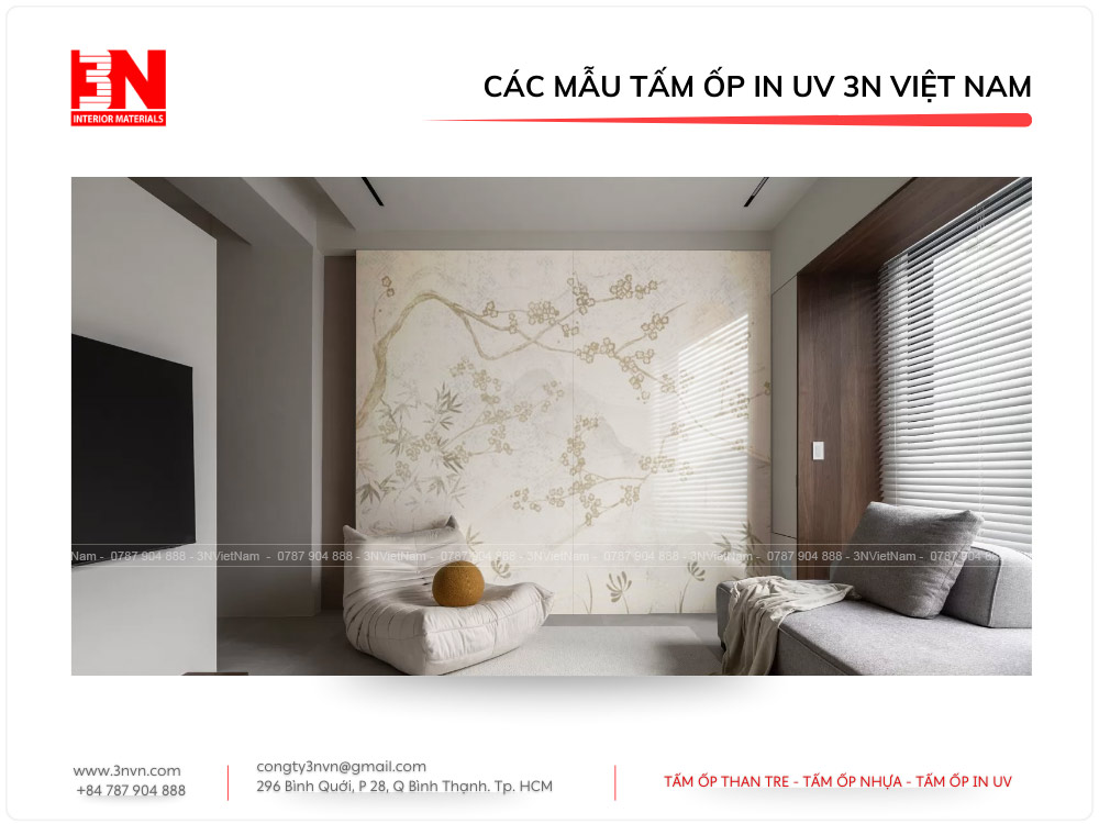 Mẫu tấm ốp in UV tranh hoa đào