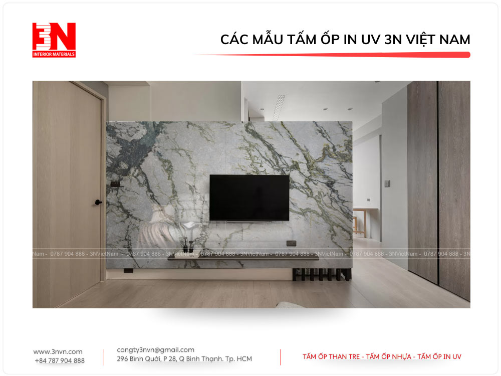 Mẫu tấm ốp in UV vân đá cẩm thạch cho vách ngăn