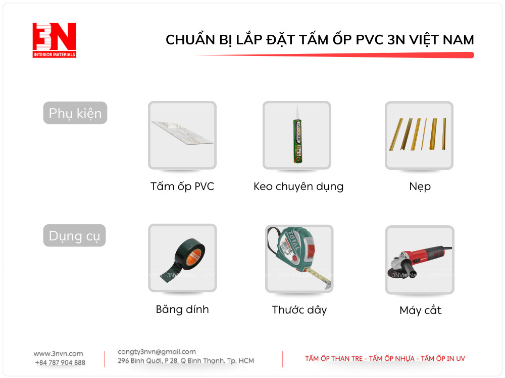 Vật tư và dụng cụ lắp đặt tấm ốp PVC